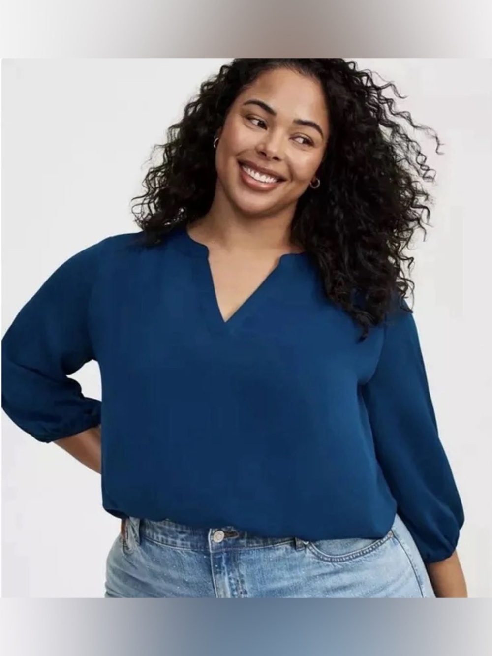 Torrid Harper Series Teal Split-Neck Long Sleeve Tunic